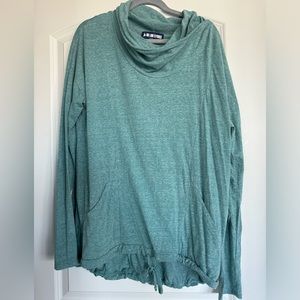 Ink Love and Peace cowl neck tunic with draw string hem and cinch tie bottom